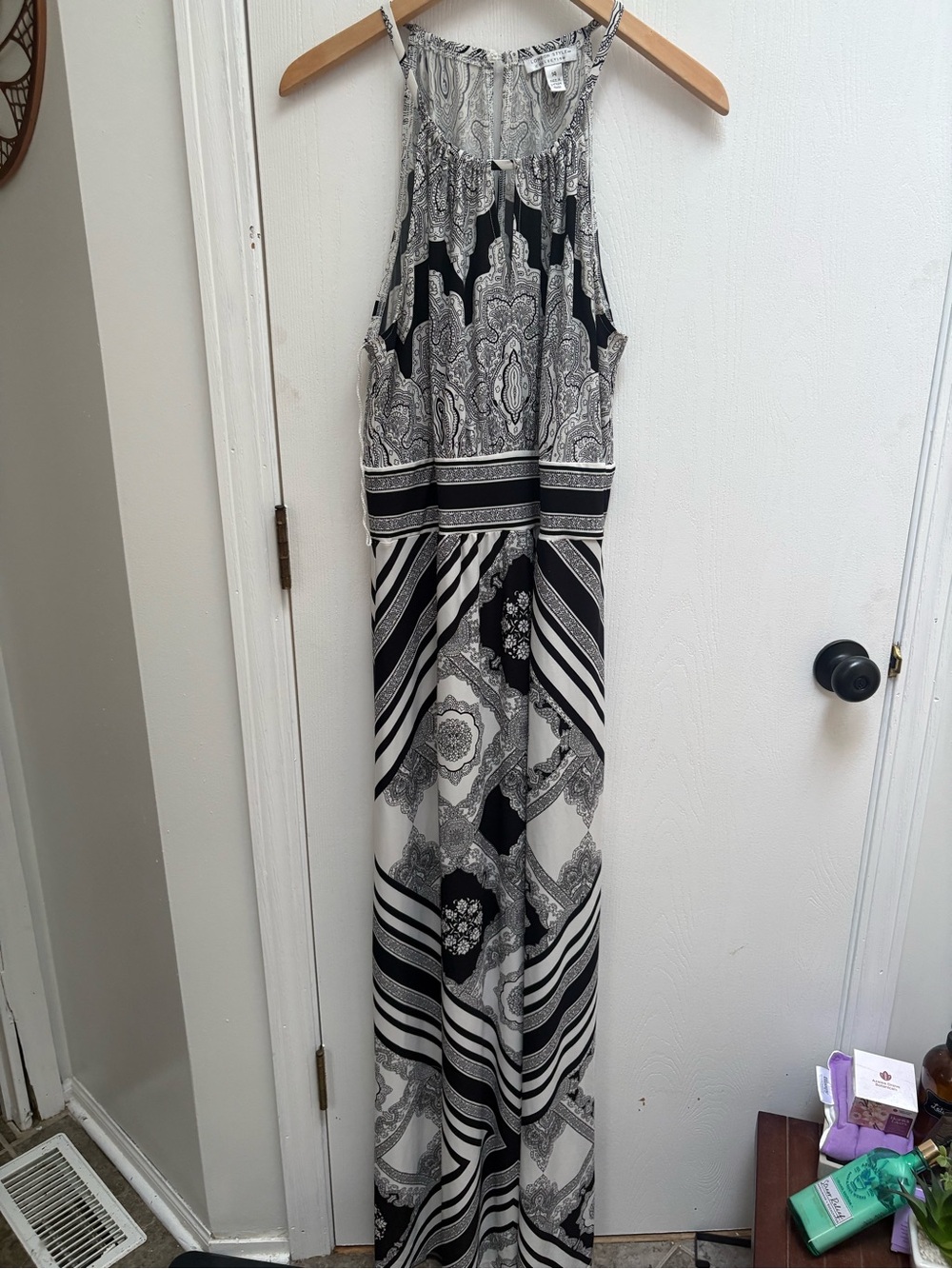 London Style Black and White Paisley Halter Maxi Dress - super cute!